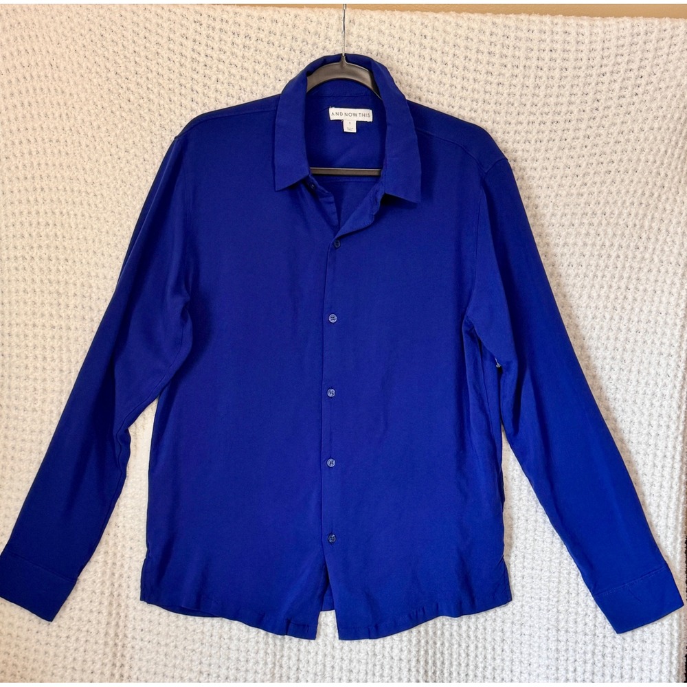 And‎ Now This Mens Shirt Small Blue Button Down Long Sleeve Rayon Casual